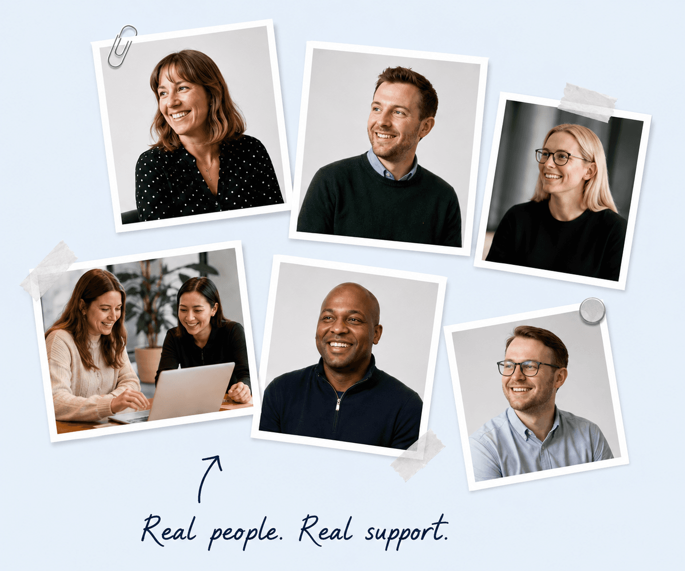 A collage of photographs of the Digital Accountant team, captioned "Real people. Real support."